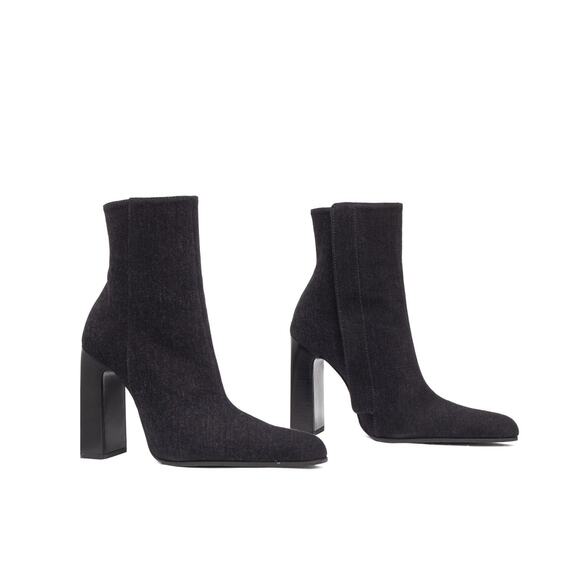 940$ BALENCIAGA Denim Ankle Hidden Side Zip Block Heel Boots Grey 37 / US 7 - Picture 4 of 14